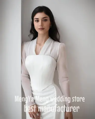 ZHUISHU Elfenbensvit Sjöjungfru Bröllopsklänning V-ringning Långärmad Brudklänning Anpassad Arabisk Plus Size Korsett Formell Klänning 10 best sales Arabisk förlovningsklänning - №1