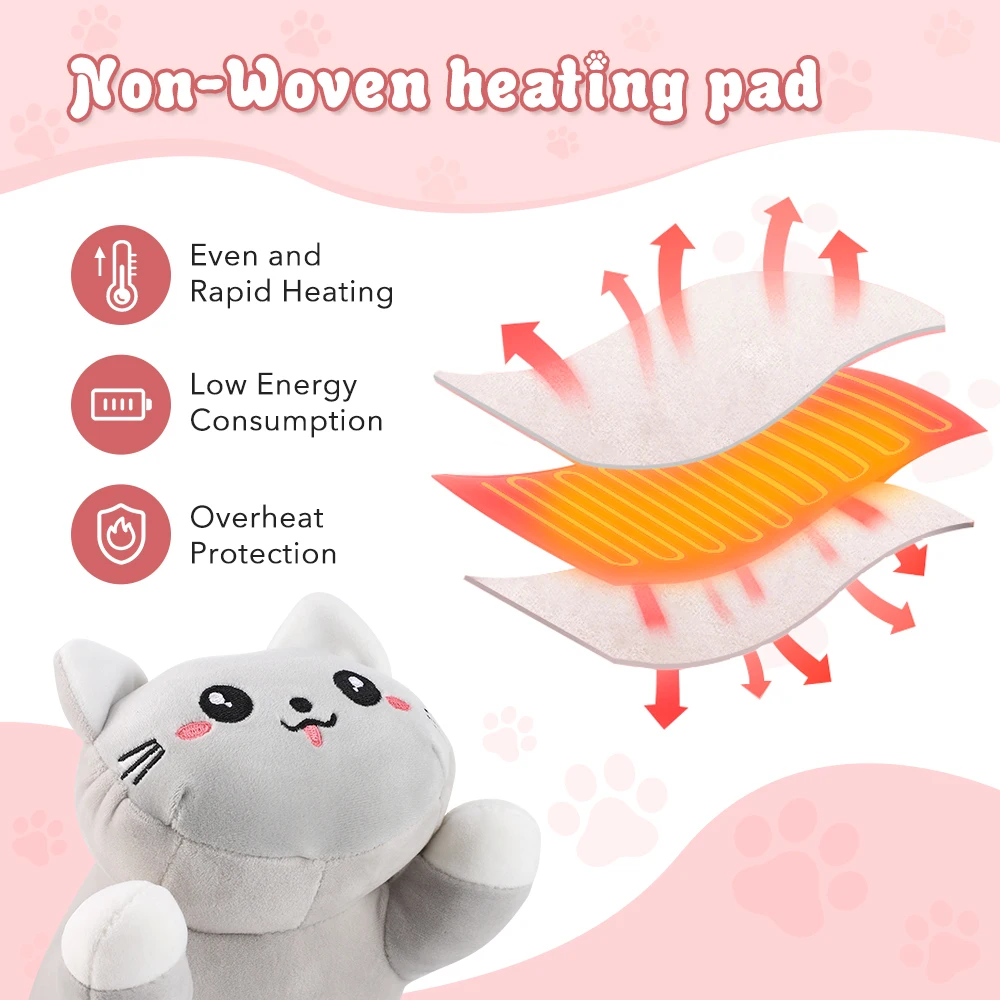USB Heating Pad Period Heated Plush Cute Cat Throwing Pillow Neck Back Abdomen Heating Pad for Women Period Cramps Menstrual view 3