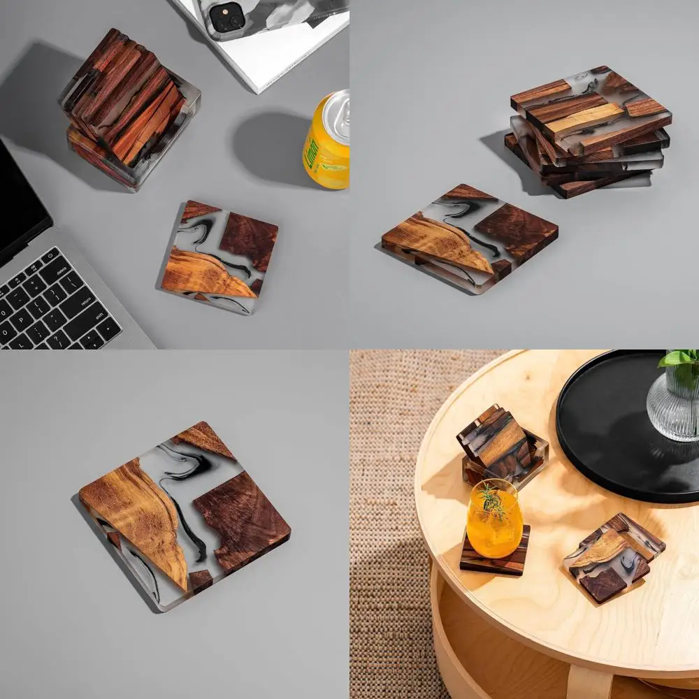 

Contemporary Walnut Coaster Set with Holder