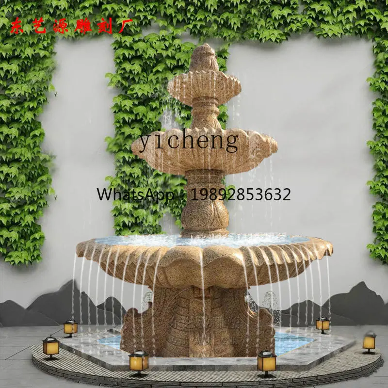 stone fountain outdoor courtyard water feature fish pond landscaping large rockery flowing bowl marble feng shui  ornament