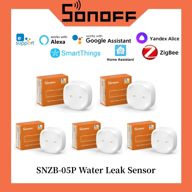 

1-5PCS SONOFF SNZB-05P Zigbee Smart Water Leak Sensor Leaking & Dripping Detection Support Various Gateways Support Alexa Google