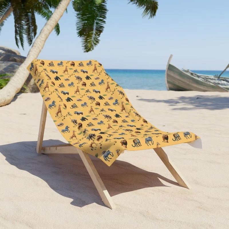 Newest Beach Towel Yellow Background Safari Wild Animal All Over Print Beach Towel Kids Outdoor Pool Bath Towel Quick Dry Towel