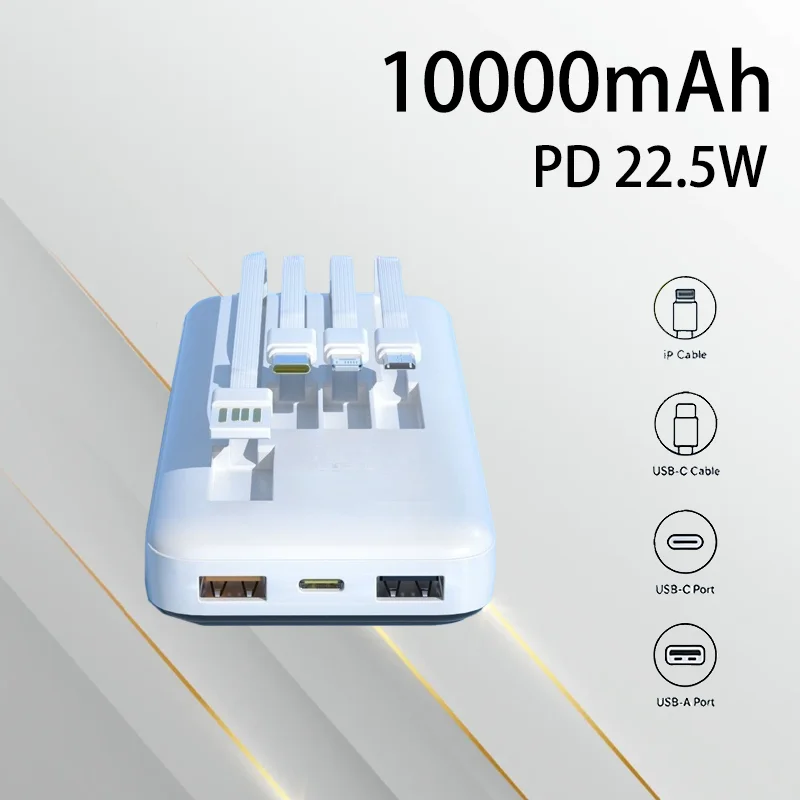 

Portable Charger PD22.5W Fast Charging Built in Cables Round LCD Display Power Bank External Battery for Mobile Phones Tablets