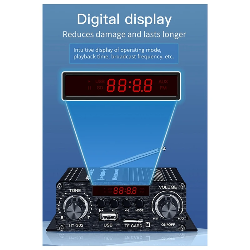 Amplifier Bluetooth Digital, pengeras suara HIFI 2 saluran Mobil 12V, penerima Audio FM Clase-AB AMP