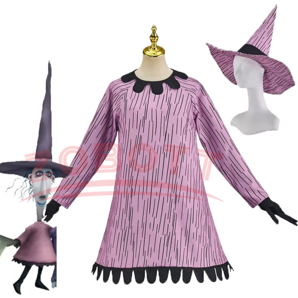 

Shock Cosplay Costume Cosplay Hat Before Christmas Costume Women Disguise Witch Hat Gloves Purple Dress Clothing Halloween