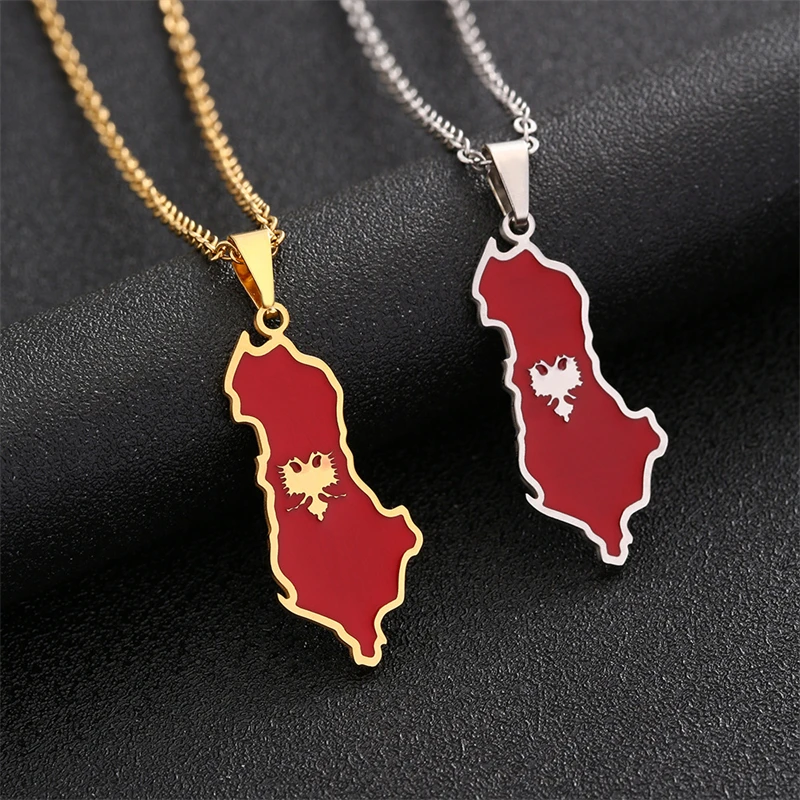 3cm Kosovo Albania map and Eagle Flag Pendant Necklaces for Women Men Gold Color/Silver Color Albanian Jewelry Ethnic Gifts