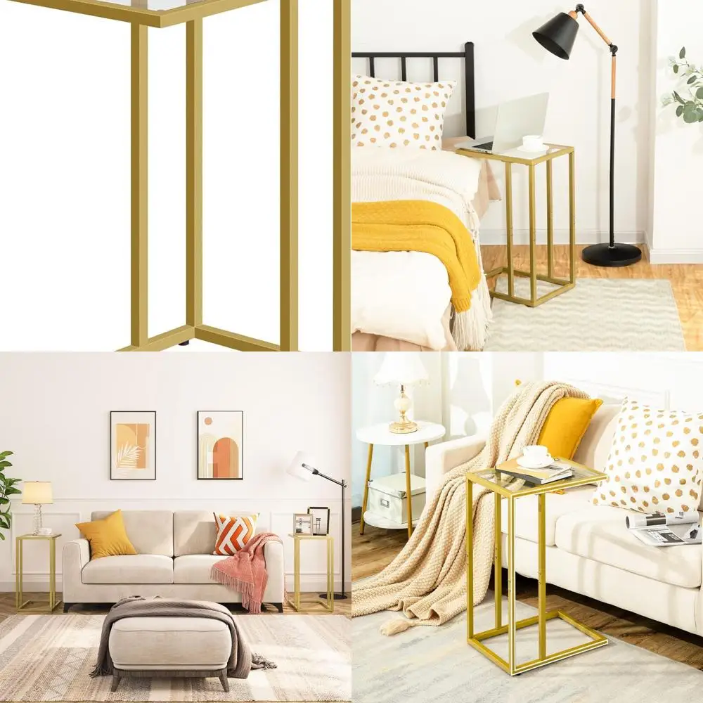 

Modern Gold Metal Frame Glass Side Table for Sofa and Small Spaces
