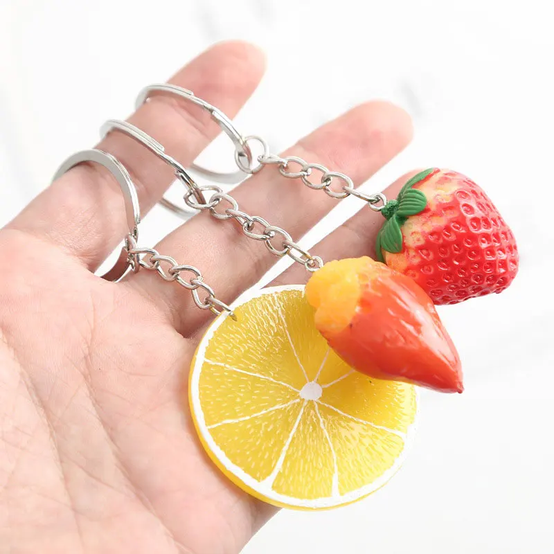 Lemon Strawberry Pepper Eggplant Corn Tomato KeyChain Cute 3D Fruit Vegetable Car Bag Pendant Ring