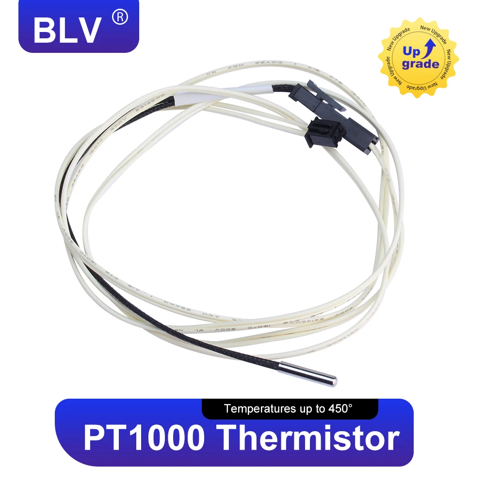 BLV® PT1000 Thermistor Cartridge for 3D printer Volcano/ v6 heater block UPTO 450C PEEK PEI PT100 printing