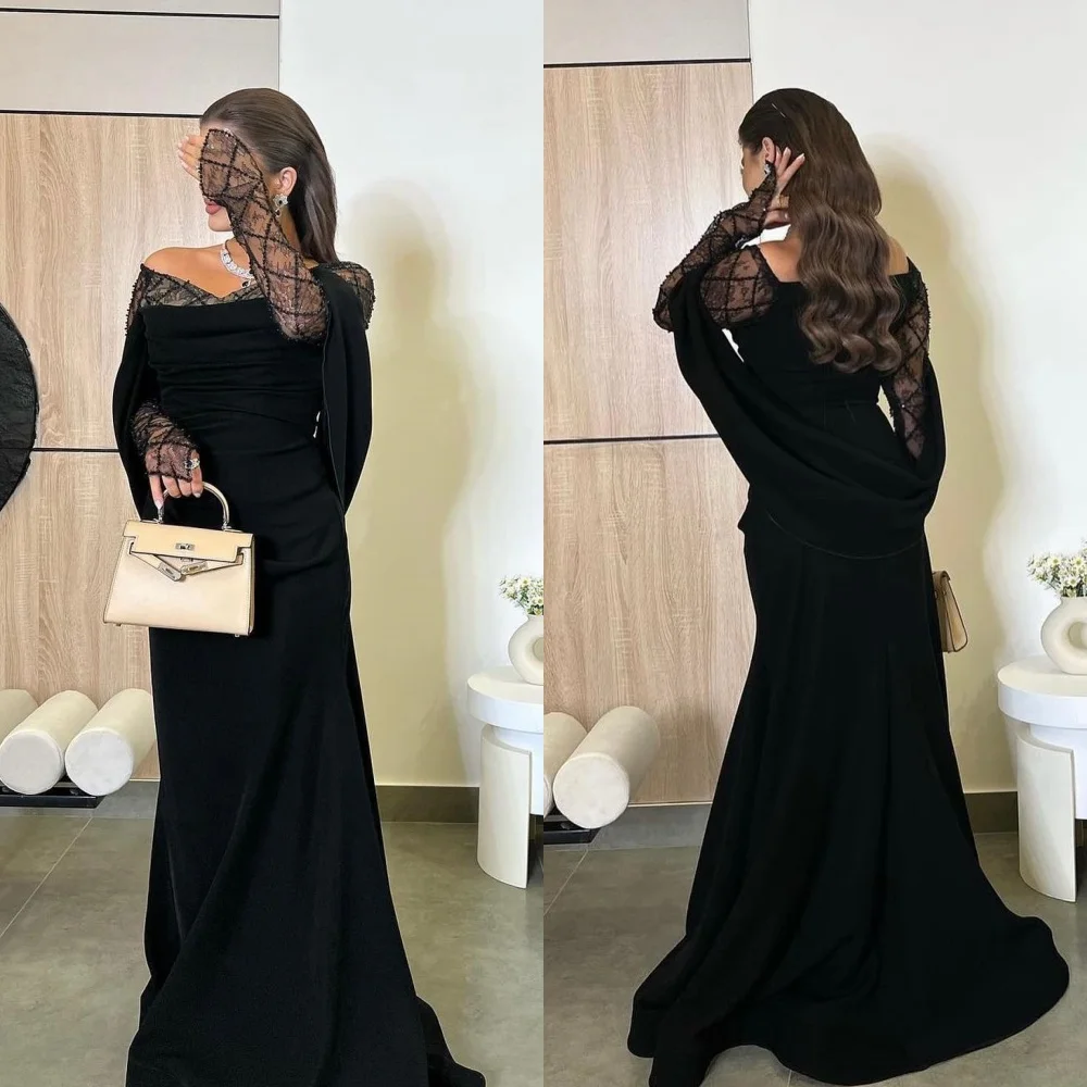 Jiayigong High Quality  Evening Jersey Beading Draped Pleat Christmas A-line Off-the-shoulder Bespoke Occasion Gown Long Dresses