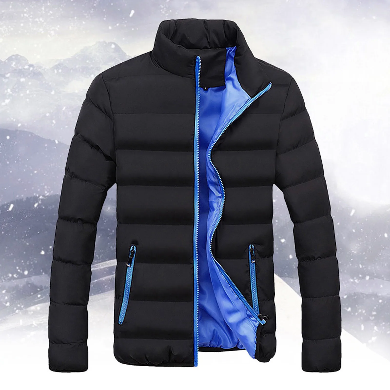 Autumn Winter Men's Zipper Bubble Coat Warm Men Slim Fit Puffer Jackets Lightweight Windproof Streetwear Coat Men's Outerwear