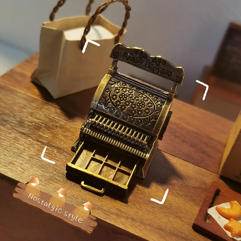 1:12 Miniature Retro Cash Register Figurine Doll House Accessories Miniature Food Toys Model Scene Photography Props Decoration