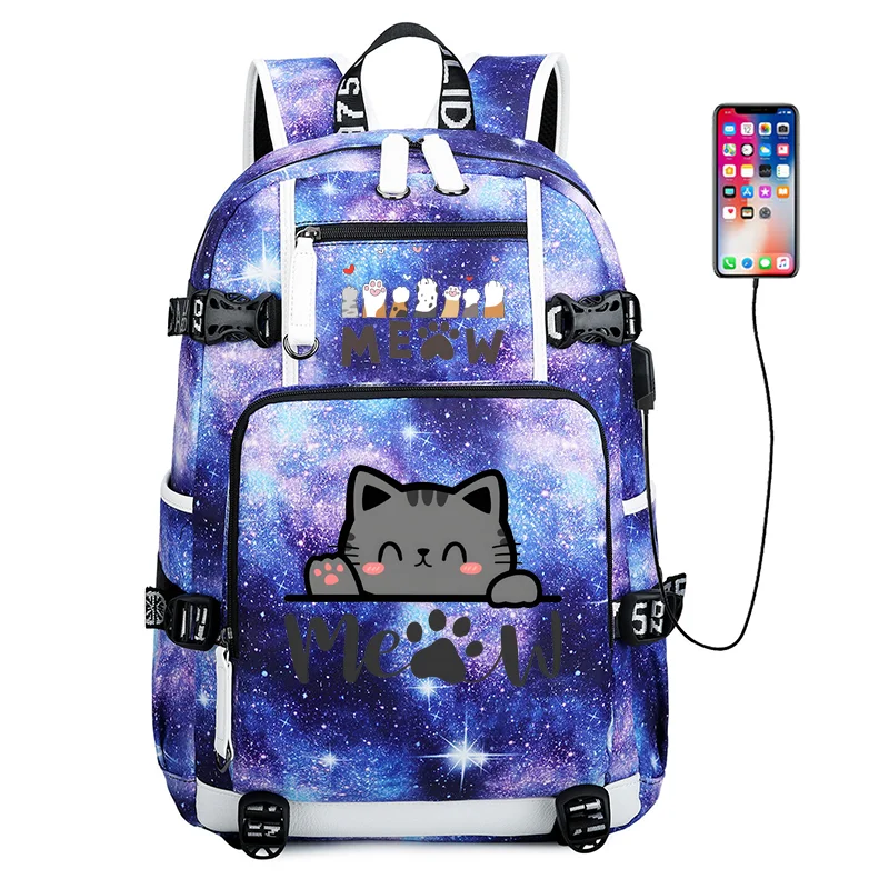 

15.6 Inch Student Backpack Bag Boys Girls Bookbag Cat Meow Anime Cute Unisex Travel Bag Backpacks Schoolbag for Teenage Mochila