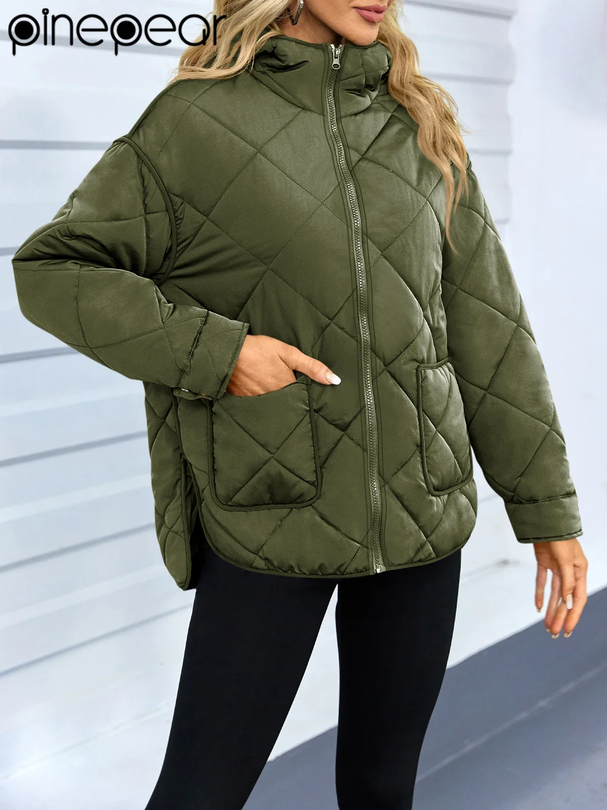 PinePear 2026 Fashion Split Hooded Coats for Women Oversized Quilted Jackets Casual Loose Fit Winter Coat with Pockets Outerwear