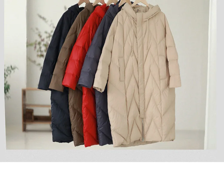 Schinteon Women 90% White Duck Down Long Jacket with Hood Casual Loose Over Size Winter Warm Outwear High Quality 2026 New