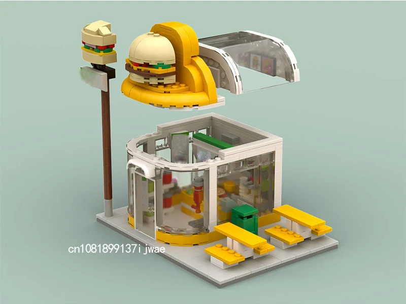 New 505PCS City Hot Selling Street View Moc Modular Burger Shop Model Custom Puzzle DIY creative ideas Kids Toys Birthday Gifts