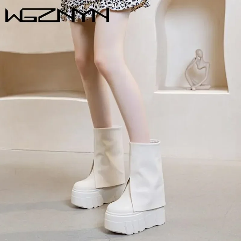 

Ботильоны без шнуровки 14 см, женские ботинки на танкетке, модные ботинки Botas из натуральной кожи, женские зимние мотоциклетные ботинки 2023 года