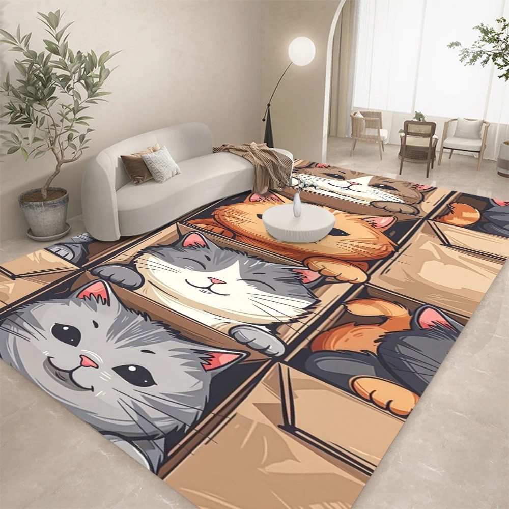 Cartoon Cat Pattern Carpet Mat Rug - Kawaii Cute Kitten Design Soft Non-slip Floor Mat for Kids Room Living Room Home Decoration