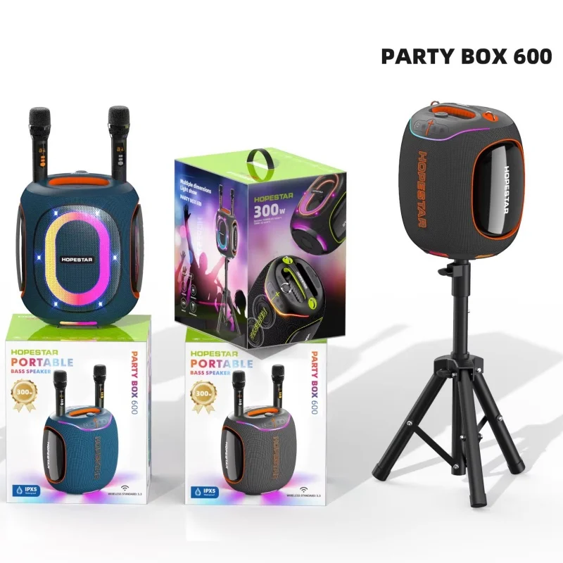 

Hopestar Party Box Portable Outdoor Horn 300W Vibration Rechargeable Partybox Woofer Active Speaker With Wireless Microphone