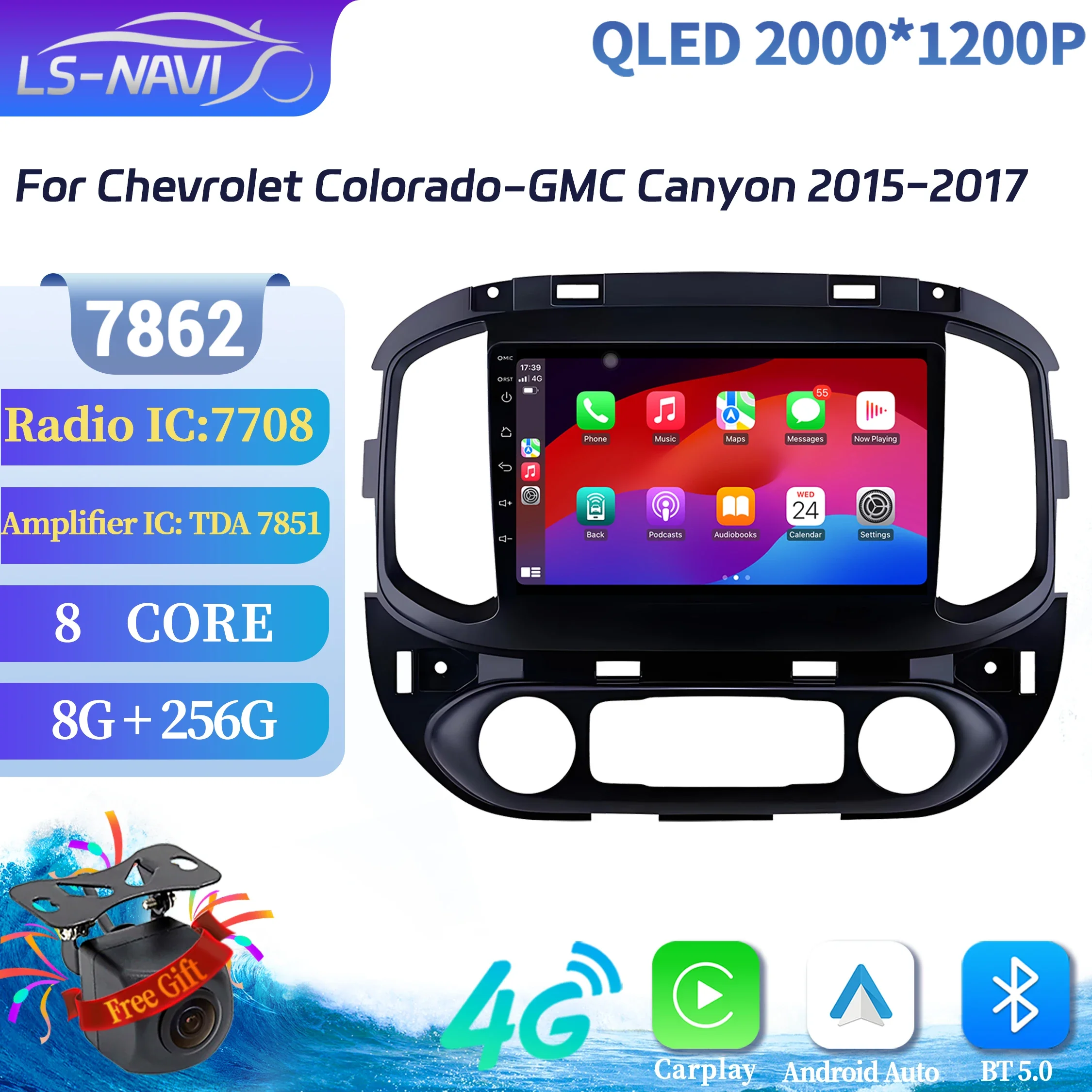 

Автомобильное радио Android 14, для Chevrolet Colorado-GMC Canyon 2015-2017, мультимедийная беспроводная BT Carplay навигация 7862, 2K QLED экран