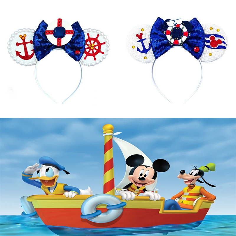 Disney Rudder Ears Hairbands Baby Cute Minnie Hair Bands Kids Sequins Bow Headwear Women Nautical Mickey Hair Accessories Girls