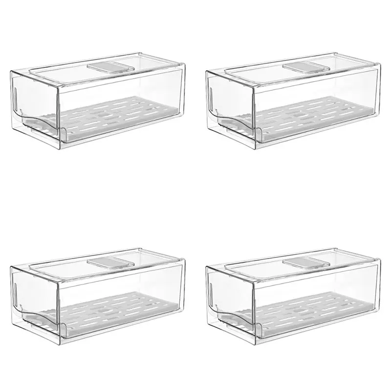 B84B 4X Refrigerator Organizer Bins with Pull Out Drawers Fridge Produce Drawer Set for Save Verticafor l Space