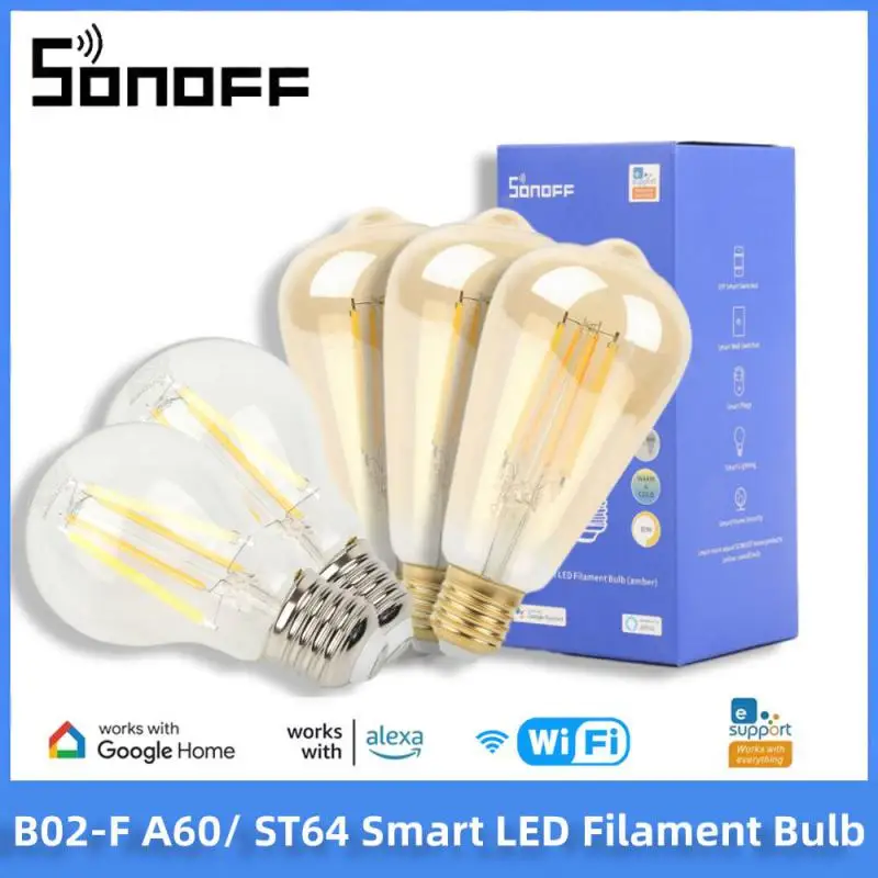 SONOFF B02-F A60/ ST64 Smart WiFi LED Filament Bulb E27 Dimmable Light Bulbs Lamp Dual-Color APP Remote Control Work With Alexa