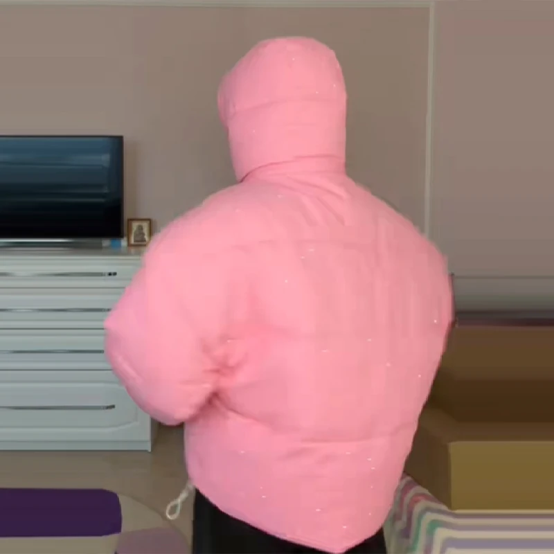 الشتاء فضفاض المرأة أسفل سترة أنيقة الإصلاح حجر الراين سستة مبطن معاطف رشاقته عالية طوق مقنعين أبلى 2025 معطف جديد