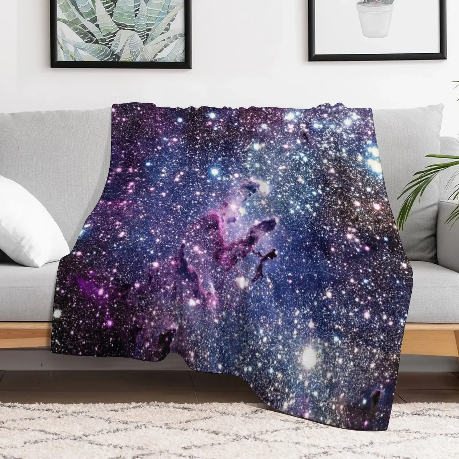 Galaxy Purple Blue Eagle Nebula Throw Blanket Polar Plaid on the sofa Cute Plaid decorative Blankets