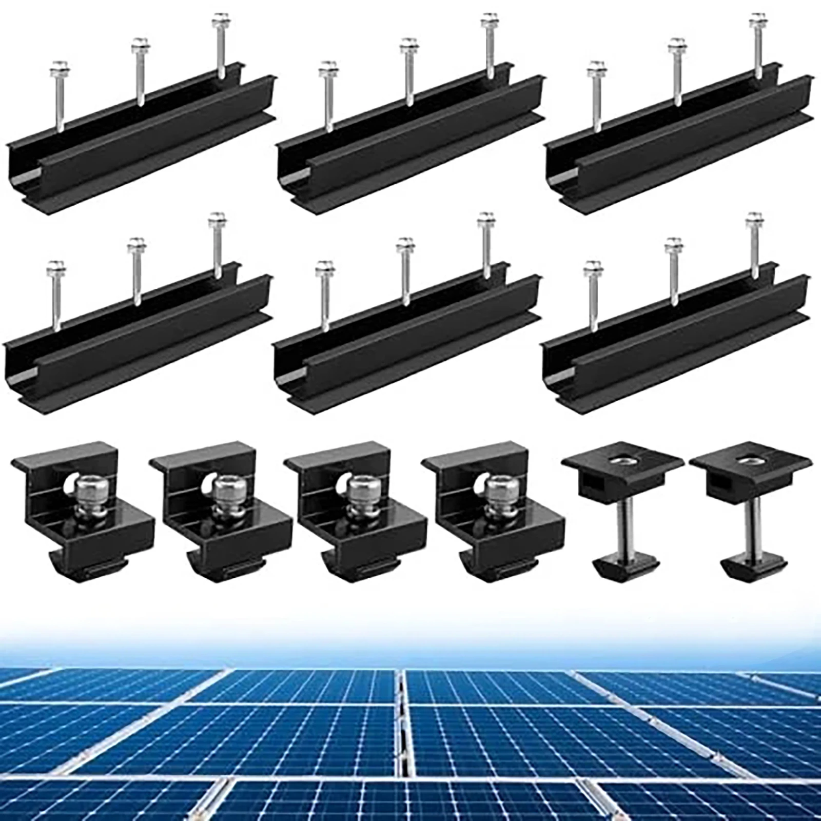 6Pc Solar Panel Mounting Bracket Kit Aluminium Mounting Rail 30-35mm End and Centre Clamp Bracket for Flat Roof PV Mounting Rail
