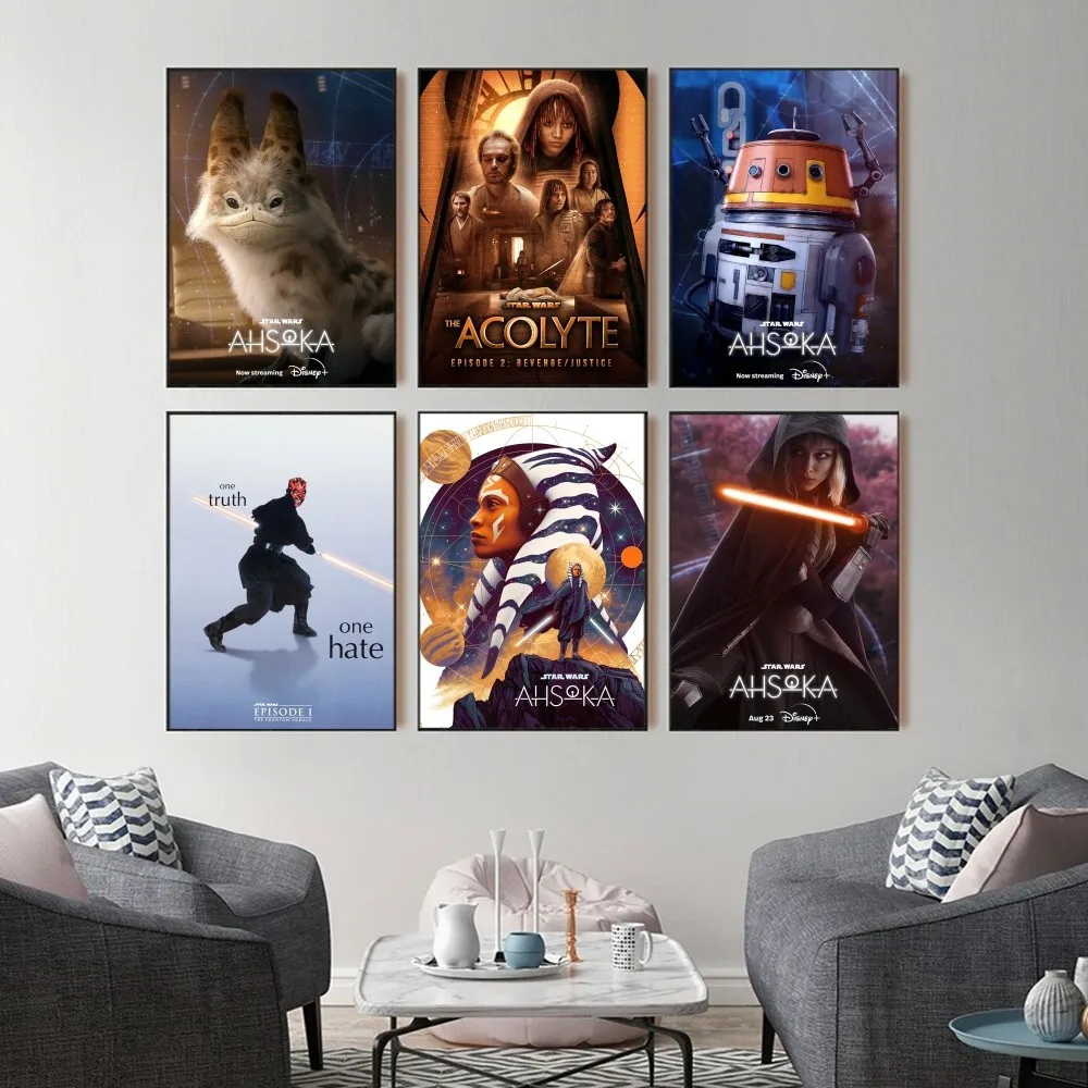 Star W-Wars A-Ahsoka Poster Sticky Posters Fancy Wall Sticker for Living Room Bar Decoration Vintage Decorative Painting Small