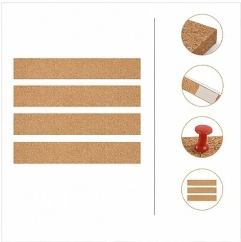 4Pcs Brown Natural Wood Texture Cork Strips Self-Adhesive Frameless Bulletin Board Strips for Office Home Photo Wall Memo