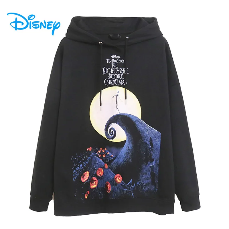 

Disney The Nightmare Before Christmas Embroidery Hooded Sweatshirt Women Fleece Hoodies Pullover Tops Casual Loose Jumper Unisex