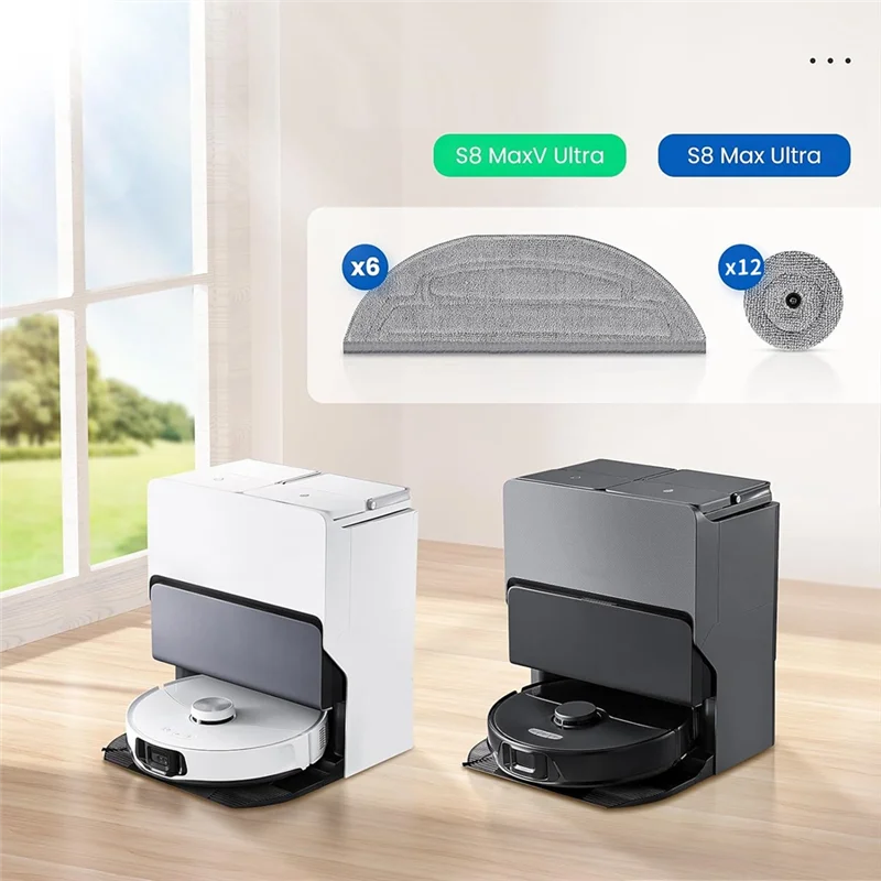 Mop Pads Refills For Roborock S8 Maxv Ultra / S8 Max Ultra Robot Vacuum, Dual Sonic Vibrations Modules, Edge Mop Pads-Y48A