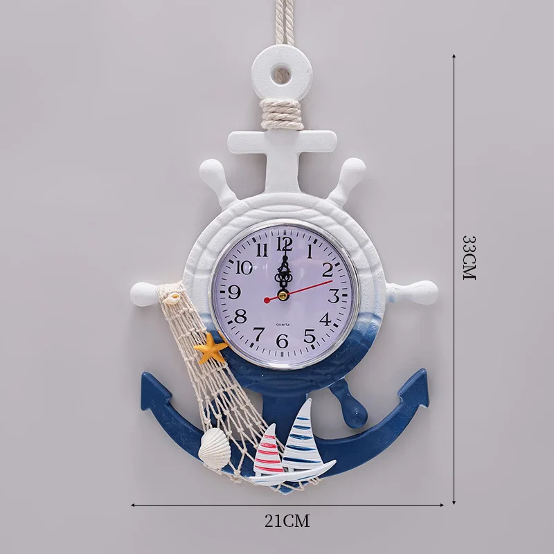 Mediterranean Style Blue White Ship Rudder Anchor Creative Personality Wall Clock Electronic Watch Decoration Navigation Clock