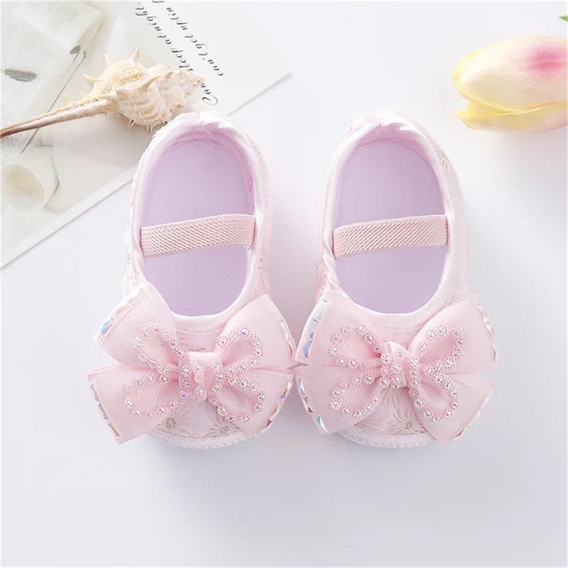 Baby Girls Mary Jane Flats Beaded Bow Princess Shoes Dress Walking Shoes and Headband for Newborn Infant Toddler