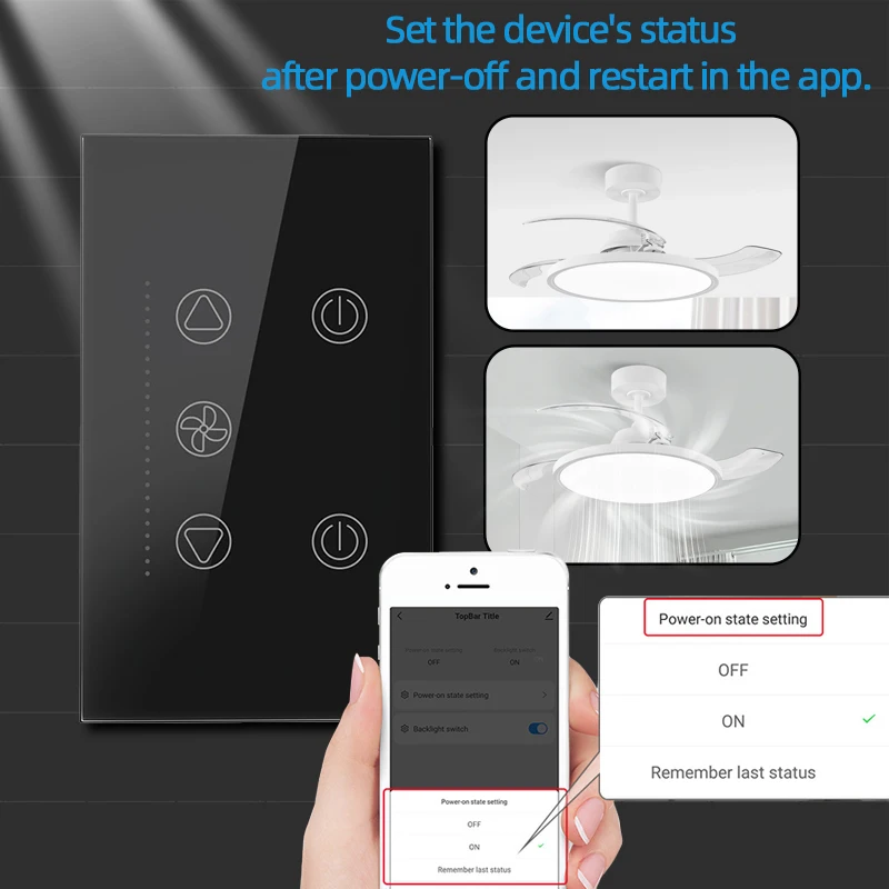 

US 1/2 Gang Tuya WiFi Smart Fan Light Switch Ceiling Fan Lamp Speed Switch With Power Metering Smart Life Support Alexa Google