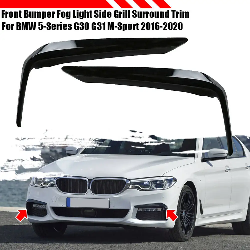 

2PCS Front Bumper Fog Light Cover Trim Gloss Black 51118070541 51118070542 For BMW 5-Series G30 G31 M-Sport 2016 2017 2018-2020