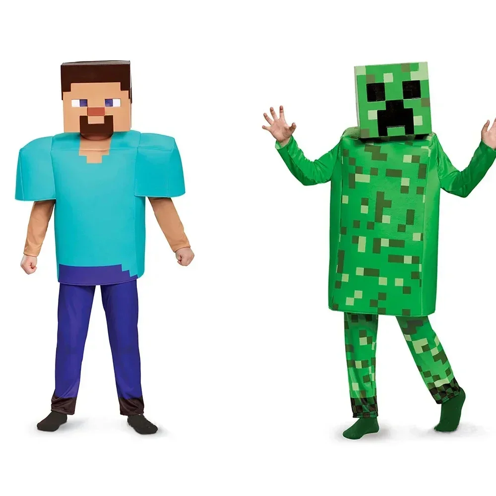 Kids Pixel Man Cosplay Pak Professioneel-Grade Performance Kostuum Voor Gamers Creeper Steve Stage Kostuum Voor Helloween Party