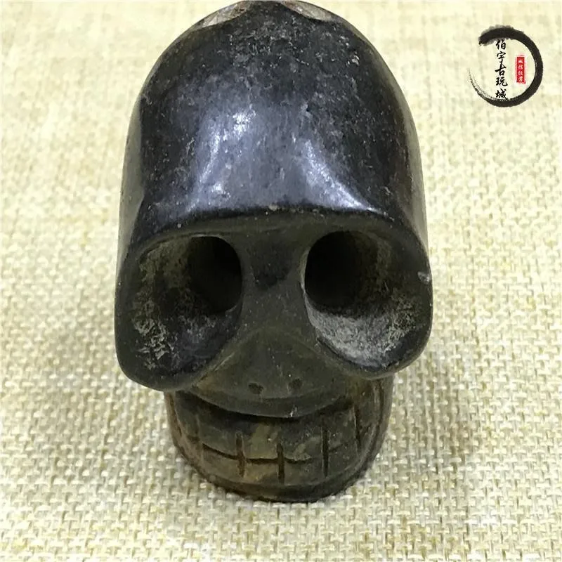 Jade Hongshan Culture Collectible Black Meteorite Magnetic Skull Head