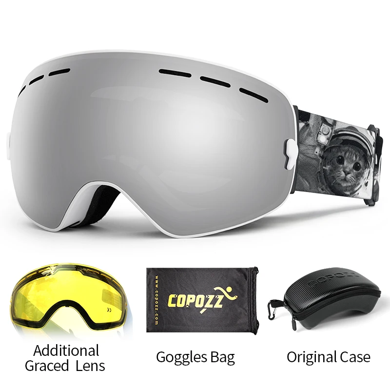 COPOZZ Skibrille für Erwachsene, 2-lagige Linse, beschlagfrei, UV400, Tag und Nacht, sphärische Snowboard-Brille, für Männer und Frauen, Skibrille-Set
