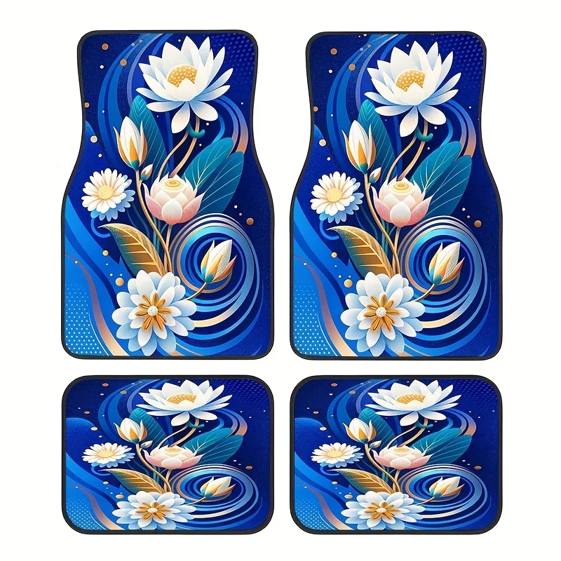 

Set Of 4 Elegant Floral Design Car Floor Mats, To Clean And Washable, Chic Interior Accessories For Your Vehicle, Perfect Gift F