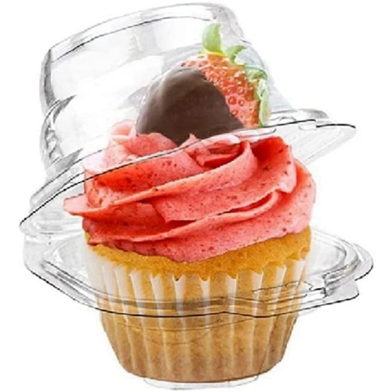 50PCS Individual Cupcake Containers Stackable Single Compartment With Airtight Dome Lid