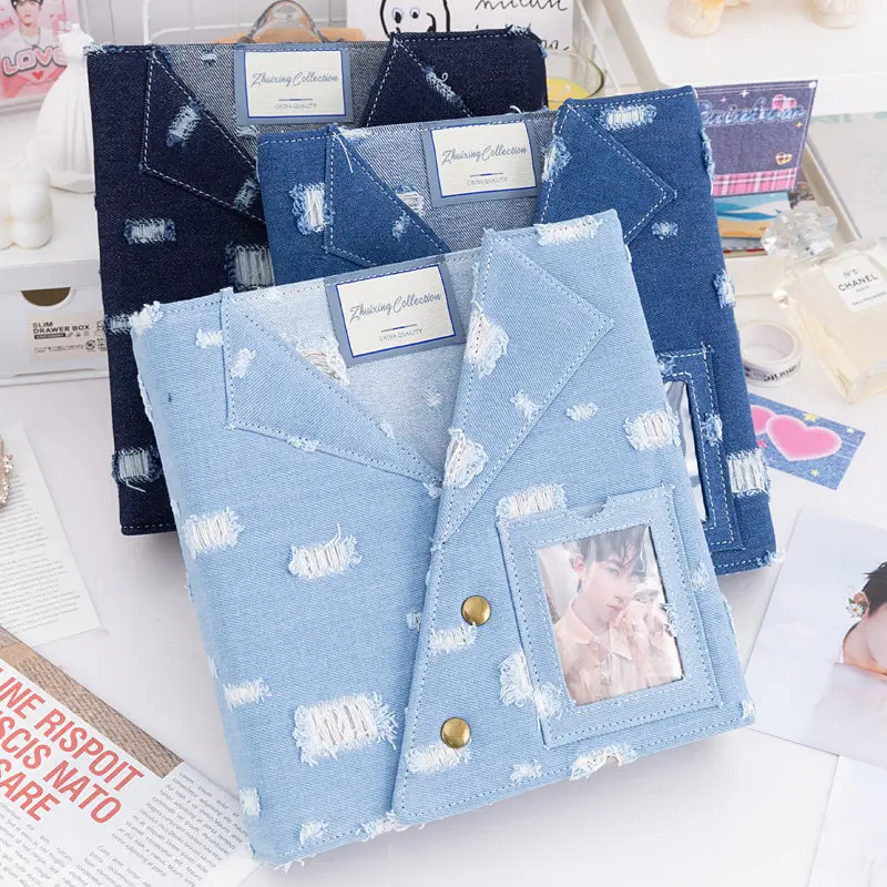 Large A5 Distressed Denim Card Binder 3Ring D-Ring 4-Pocket Photo Album for 3"/6" Photocard Postcard Pokemon Yu-Gi-Oh PTCG Album view 2