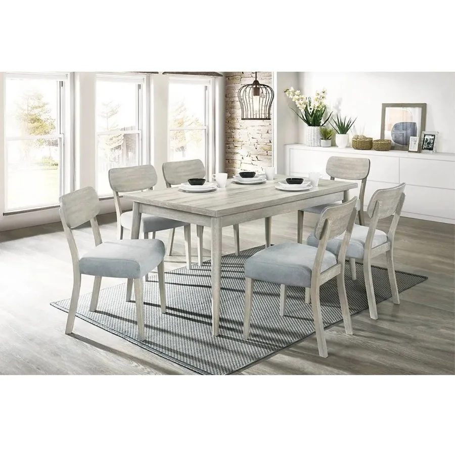 Natural Wood Grain 7pc Dining Set Rectangle Table and Chairs Solid Rubber Wood Dining Room Furniture