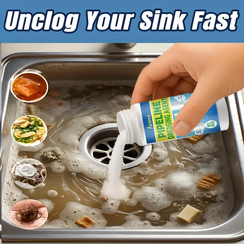 

Порошок для очистки слива, быстро растворяет жир, остатки пищевых продуктов, сабо для волос, идеально подходит для кухонных раковин, туалетов, ванн, предотвращает засорение