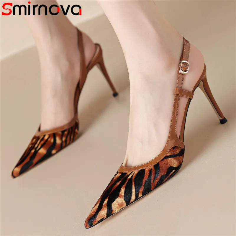 

Smirnova New Horsehair Mixed Colors Woman Sandals 2023 Thin High Heels Buckle Sandals Elegant Ladies Party Slingbacks Sandals