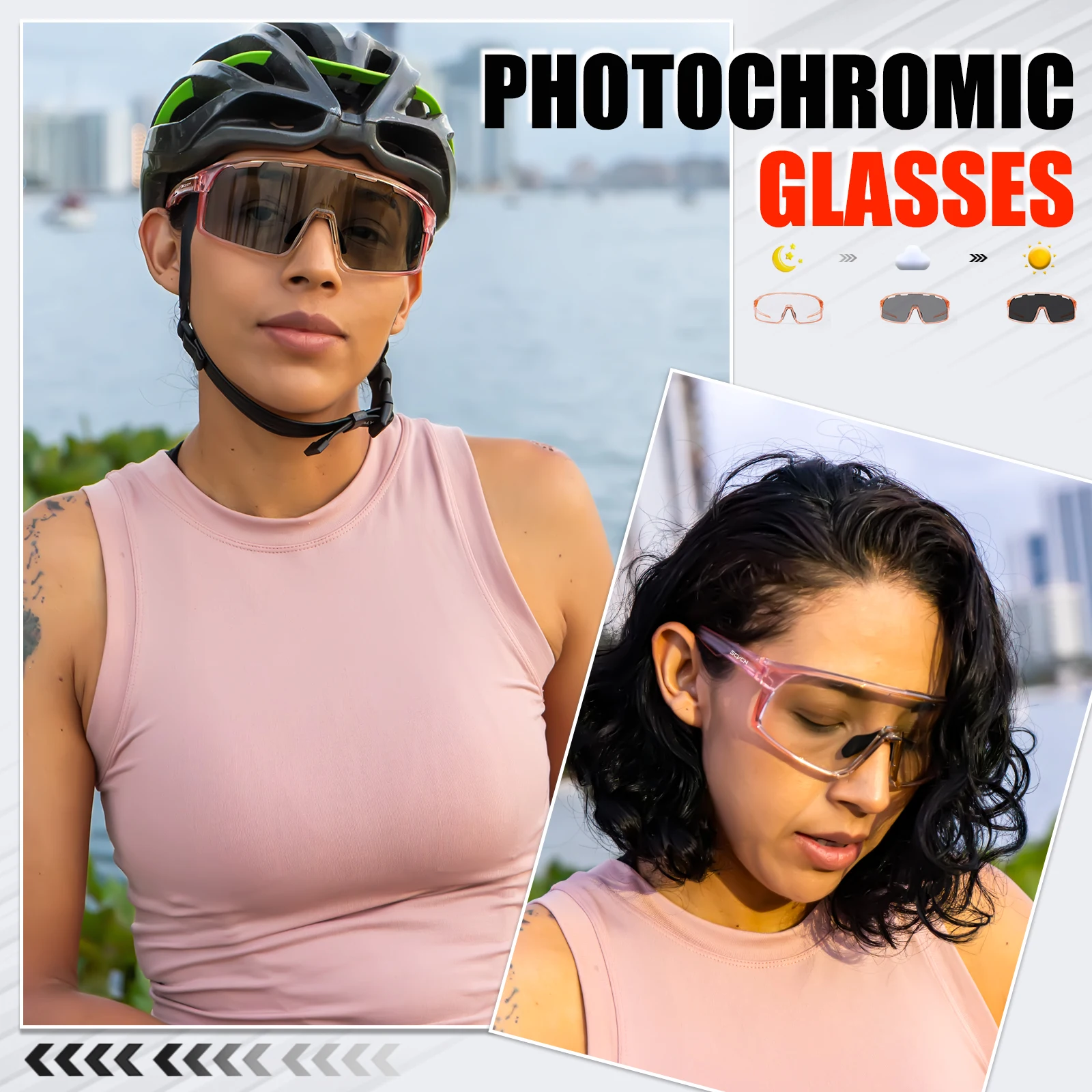 SCVCN Photochromic Cycling Sunglasses for Men UV400 MTB Glasses Driving Eyewear Womenr Outdoor Sports   Road Bike Sunglasses