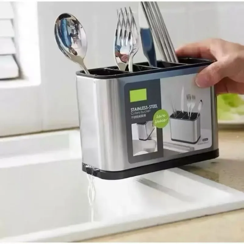 Door Cutlery Stainless Drainer 4 Partitions Water Drainage Ideal for Kitchen Cutlery Sets Knife Fork Spoon Sets