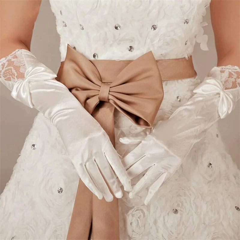 Bridal Wedding Bow Lace Long Gloves Sleeve Cover Satin Gloves Wholesale Gloves